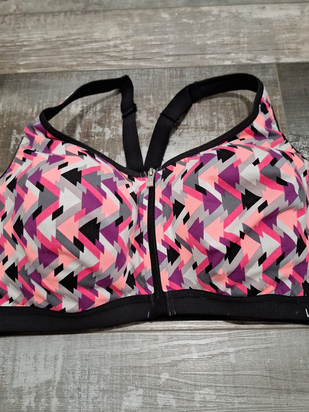 VSX Victorias Secret Zip Sports Bra Pink/Purple Geometric